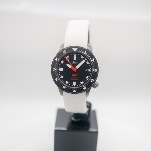 Sinn Diving Watch U50 White Silicon Strap Large Folding Clasp 41MM Black Dial Men's Watch 1050.050-Silicone-White